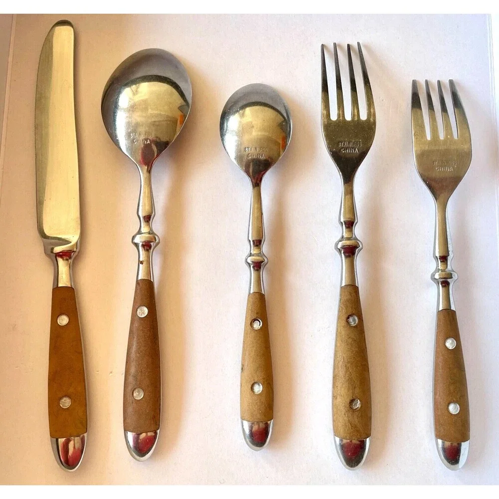 Williams Sonoma CAFE BOIS Stainless Flatware Light Brown Rivet~ CHOOSE UTENSIL